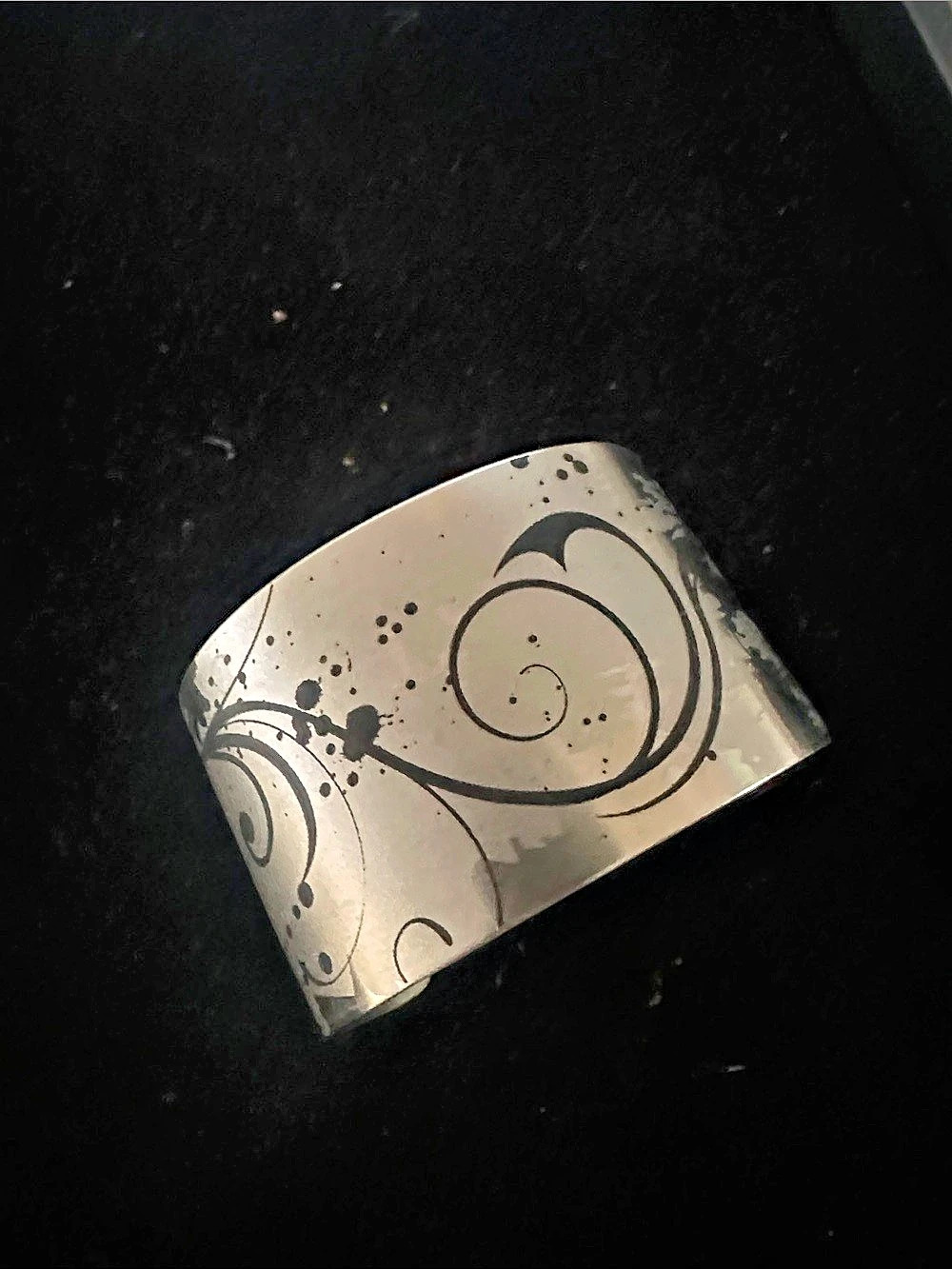 Tattooed Steel Swirly Stainless Steel Cuff Bracelet Silver